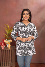 Women's Black & White Floral Print Short Kurti