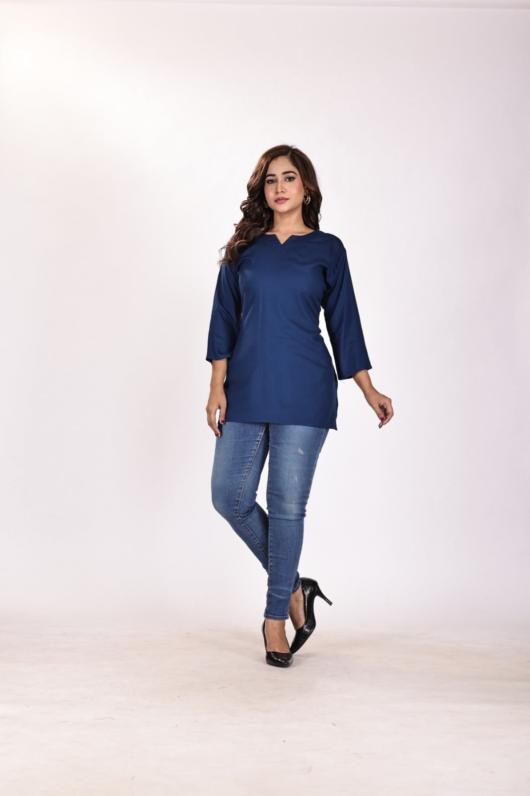 Solid Blue Soft Cotton Short Kurta