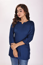 Solid Blue Soft Cotton Short Kurta