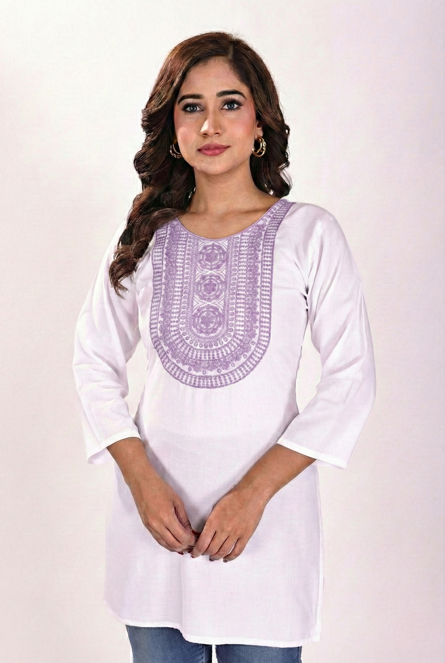 Women's White Soft Cotton Kurti with Intricate Embroidery
