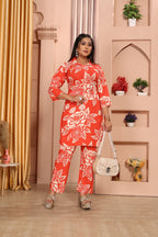 Orange Floral Print Co-ord Set for Women