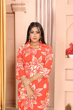 Orange Floral Print Co-ord Set for Women