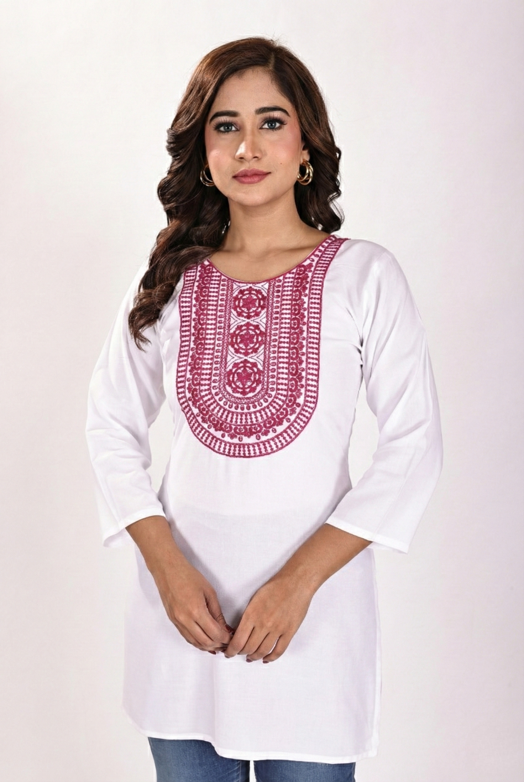 Women's White Soft Cotton Kurti with Intricate Embroidery