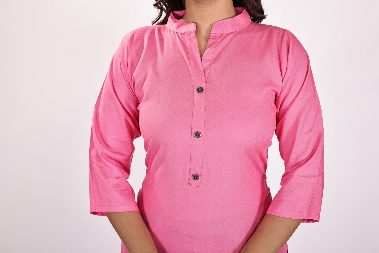 Women's Solid Pink Soft Cotton Short Kurti Secondary image