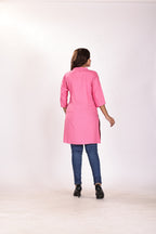 Women's Solid Pink Soft Cotton Short Kurti