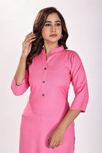 Women's Solid Pink Soft Cotton Short Kurti