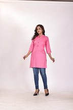 Women's Solid Pink Soft Cotton Short Kurti