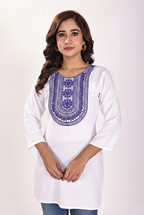 Women's White Soft Cotton Kurti with Intricate Embroidery