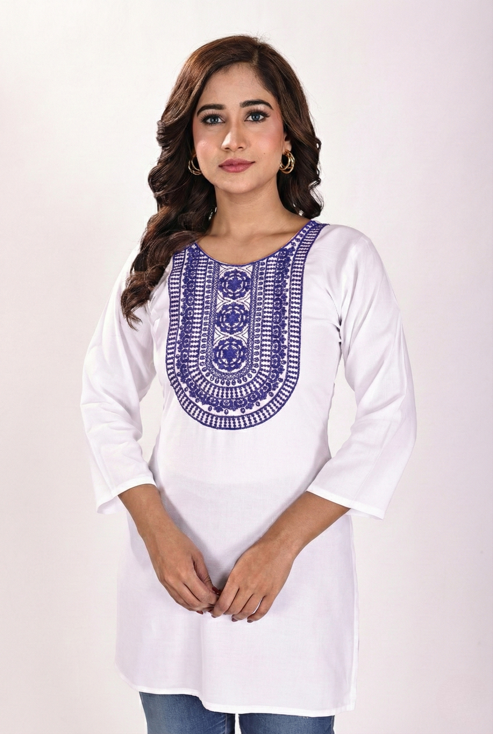 Women's White Soft Cotton Kurti with Intricate Embroidery