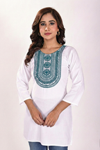 Women's White Soft Cotton Kurti with Intricate Embroidery