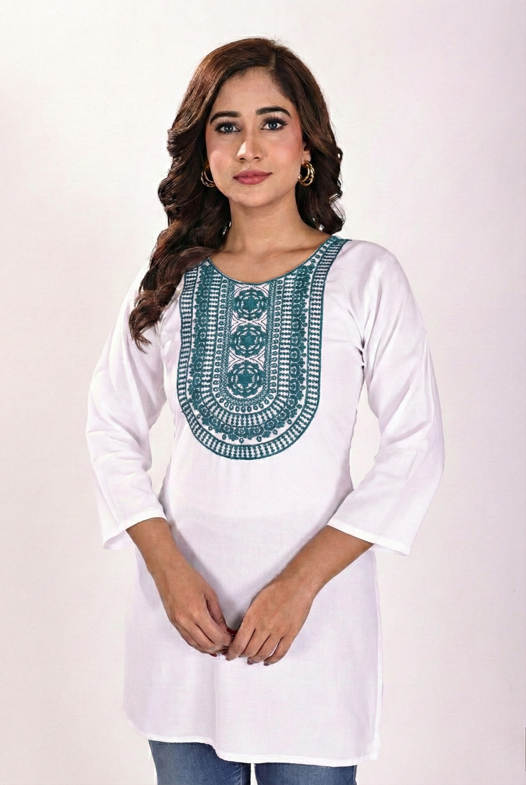 Women's White Soft Cotton Kurti with Intricate Embroidery