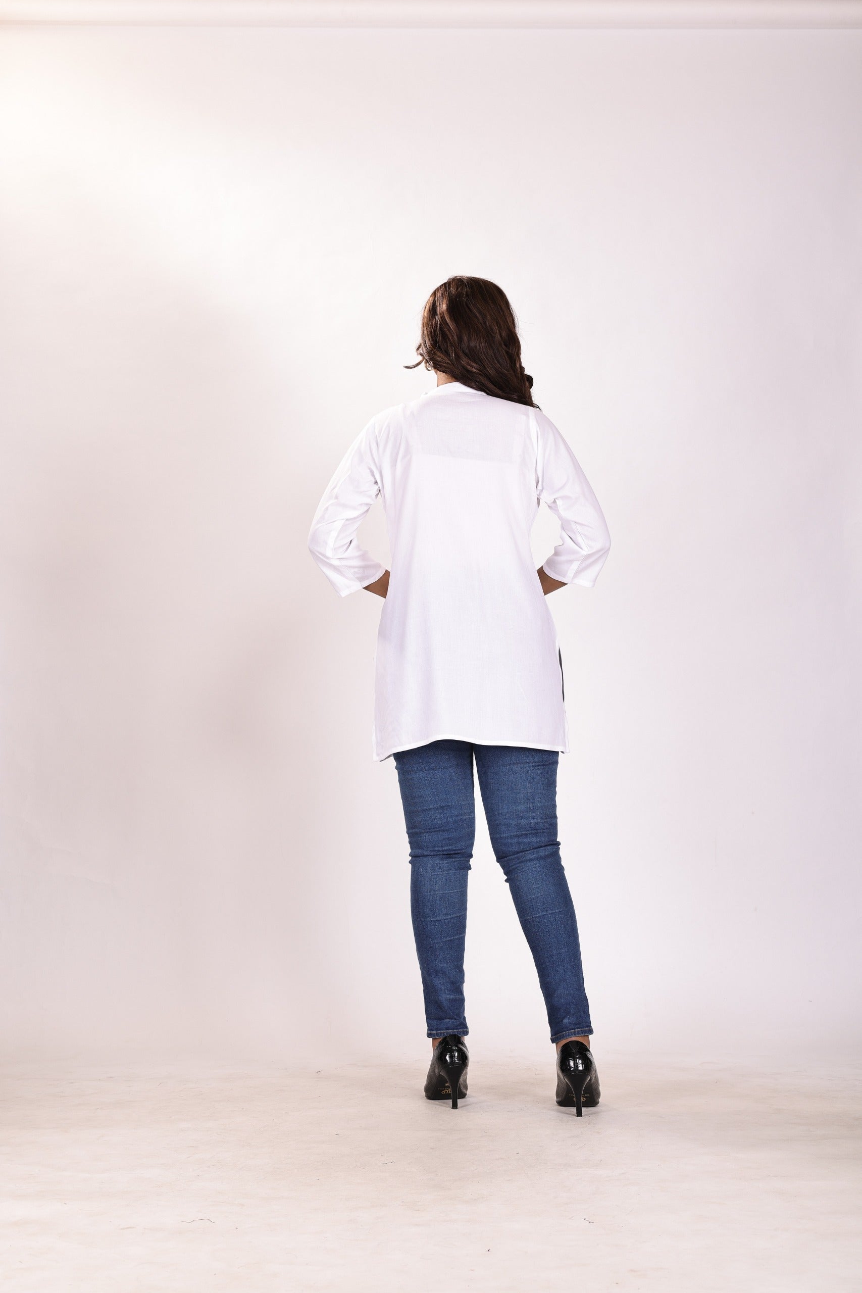 Classic White Soft Cotton Short Kurti with Wooden Buttons