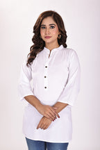 Classic White Soft Cotton Short Kurti with Wooden Buttons