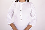 Classic White Soft Cotton Short Kurti with Wooden Buttons