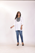 Women's White Soft Cotton Kurti with Intricate Embroidery