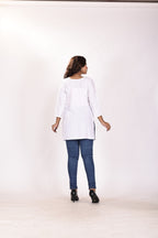 Women's White Soft Cotton Kurti with Intricate Embroidery