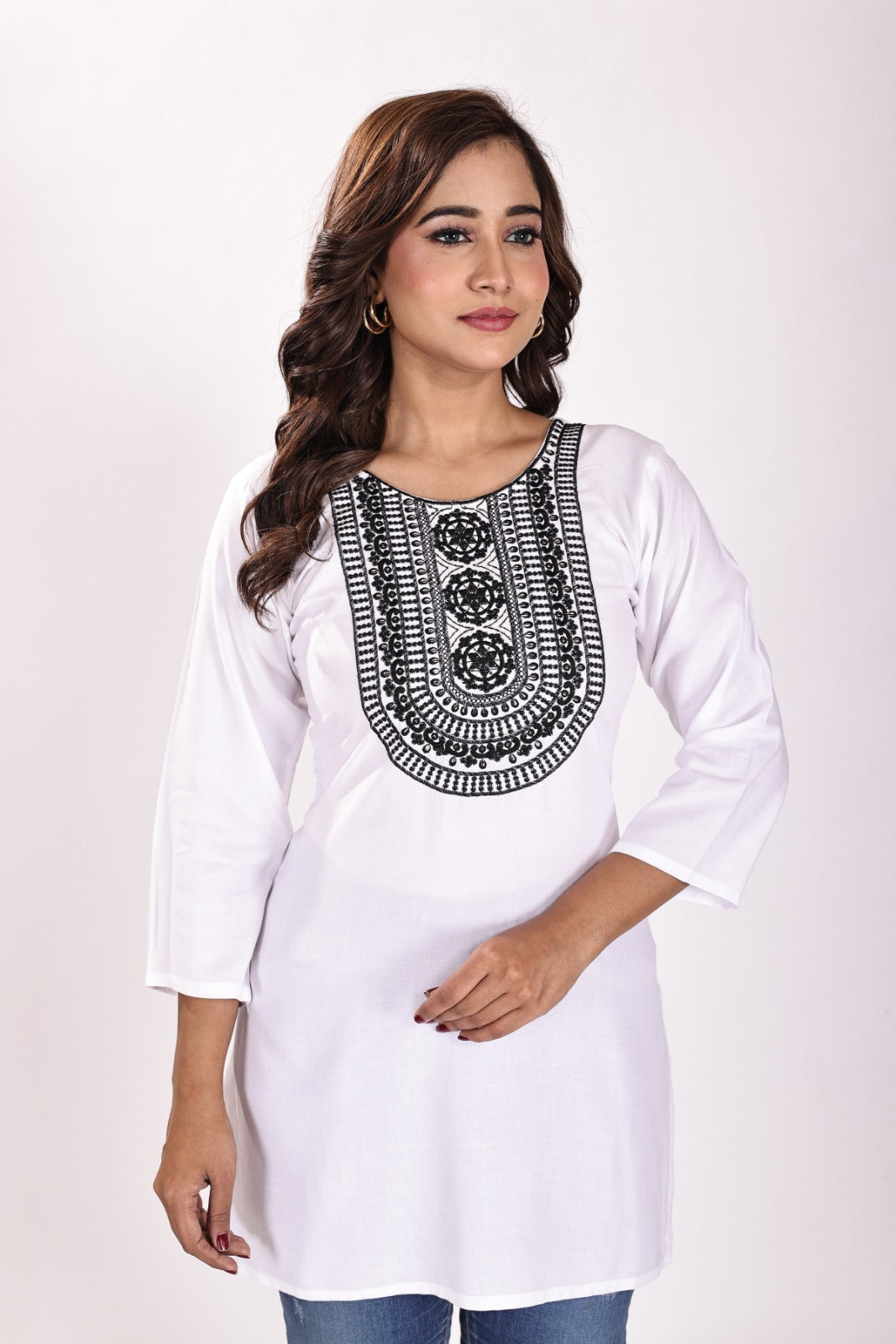 Women's White Soft Cotton Kurti with Intricate Embroidery